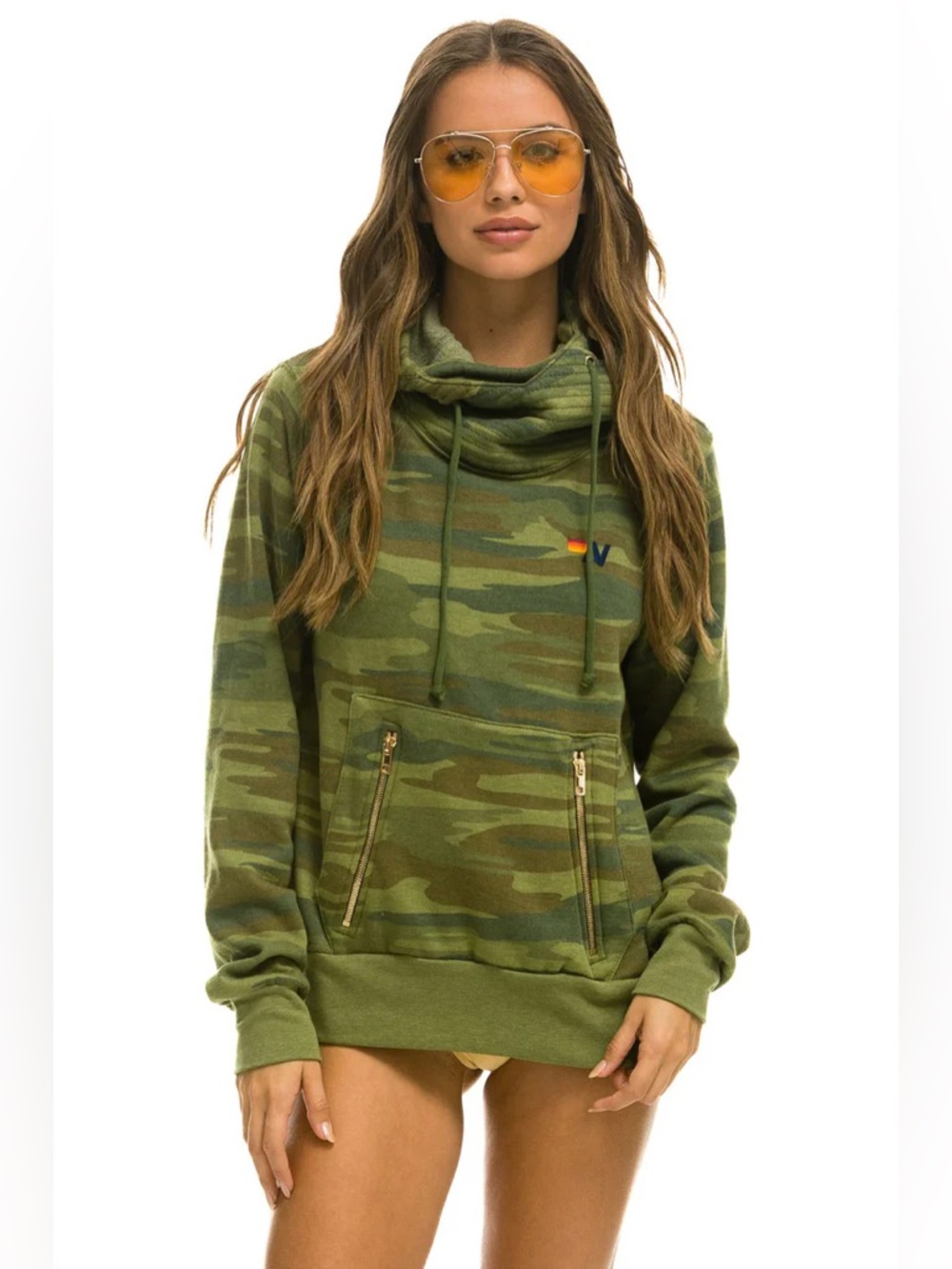 Aviator Nation Ninja Hoodie Green Camo Print Unisex Small